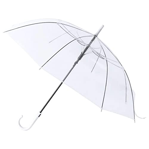 AC - Paraguas largo transparente - Fabricación en plástico - 8 Varillas - Evita los días lluviosos con elegancia - Color Blanco