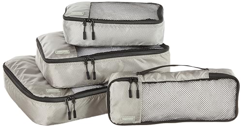 Amazon Basics - Bolsas Cremallera de equipaje Pequeña, Mediana, Grande y Alargada, 4 unidades, Gris