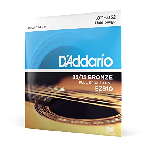 D'Addario Juego de cuerdas para Guitarra Acustica, EZ910 de bronce, Ligero,011' - 052'
