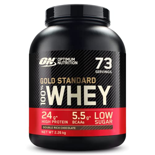 Optimum Nutrition Gold Standard 100% Whey, Proteína en Polvo para Recuperacíon y Desarrollo Muscular con Glutamina Natural y Aminoácidos BCAA, Sabor Double Rich Chocolate, 73 Dosis, 2.26 kg