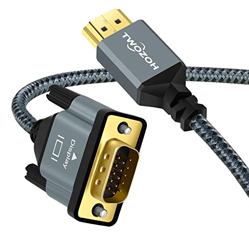 Twozoh Cable HDMI a VGA 1M, Aleación de aluminio Shell Nylon trenzado y chapado en oro Soporte 1080P/60Hz