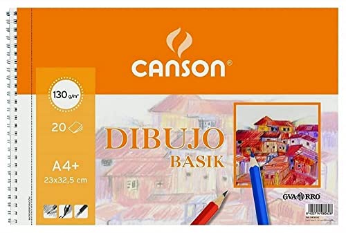 Canson Dibujo Basik Liso, Álbum Espiral Microperforado, A4+ (23 x 32,5 cm) 20 Hojas 130 g, Color Blanco