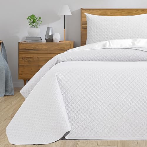 HOMEYA - Colcha bouti para Verano y Entretiempo, 100% Poliester, Colcha Cubre Cama Fina, suava, 280x265 Blanco para Cama 180 con Dos Funda de Almohada