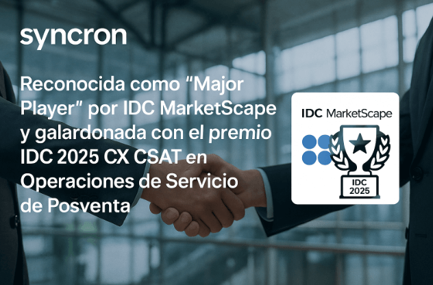 Syncron reconocida como “Major Player” por IDC MarketScape y galardonada con el premio IDC 2025 CX CSAT en Operaciones de Servicio de Posventa Syncron reconocida como “Major Player” por IDC MarketScape y galardonada con el premio IDC 2025 CX CSAT en Operaciones de Servicio de Posventa